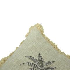 Palm Tree Embroidered Cushion Cover with Fringed Edges | Cotton Decorative Pillow Cover 45x45 cm