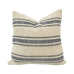 Handmade Beige & Charcoal Striped Cushion Cover 45x45 cm | Woven Cotton-Linen Accent Pillow Cover