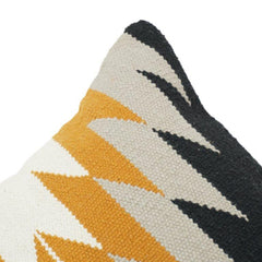 Handwoven Geometric Cotton Cushion Cover 45x45 cm – Black, Mustard & Ivory Tribal Pattern | Modern Boho Decor