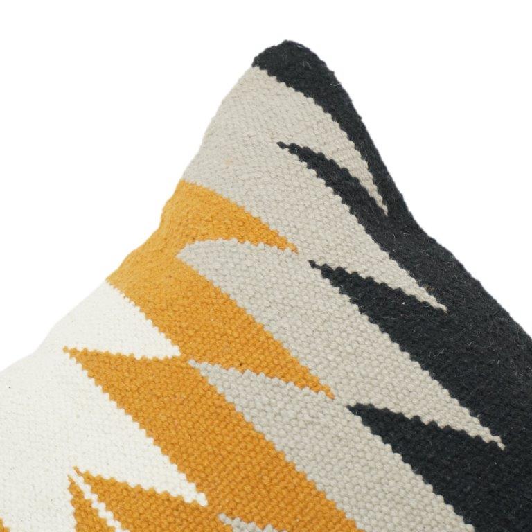 Handwoven Geometric Cotton Cushion Cover 45x45 cm – Black, Mustard & Ivory Tribal Pattern | Modern Boho Decor