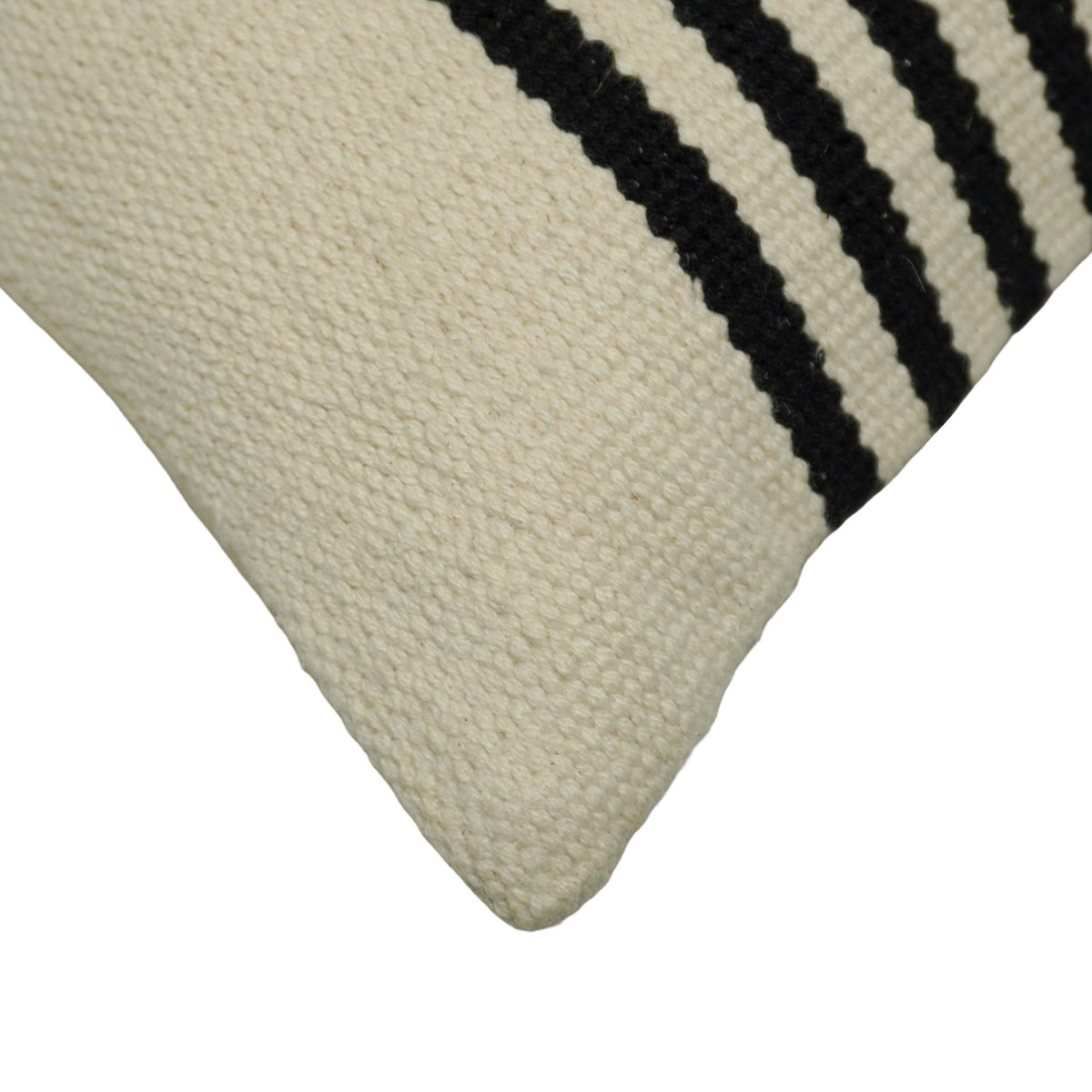 Handwoven Cotton Striped Cushion Cover 45x45 cm | Black & Natural Woven Throw Pillow Cover | Modern Farmhouse & Scandinavian Home Décor | Hidden Zipper | 100% Cotton