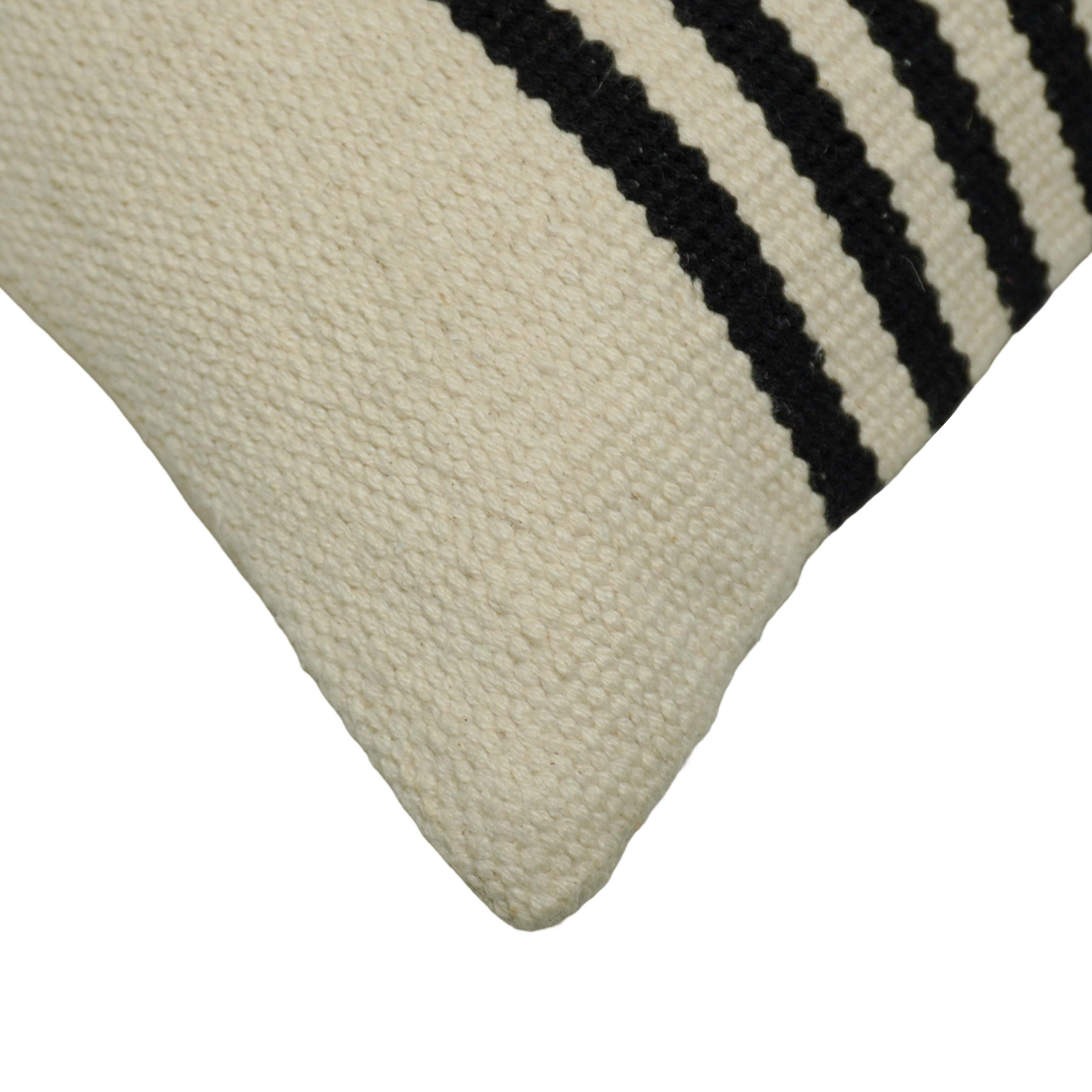Handwoven Cotton Striped Cushion Cover 45x45 cm | Black & Natural Woven Throw Pillow Cover | Modern Farmhouse & Scandinavian Home Décor | Hidden Zipper | 100% Cotton