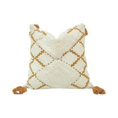 Boho Diamond Tufted & Printed Cotton Cushion Cover with Tassels – 45x45 cm