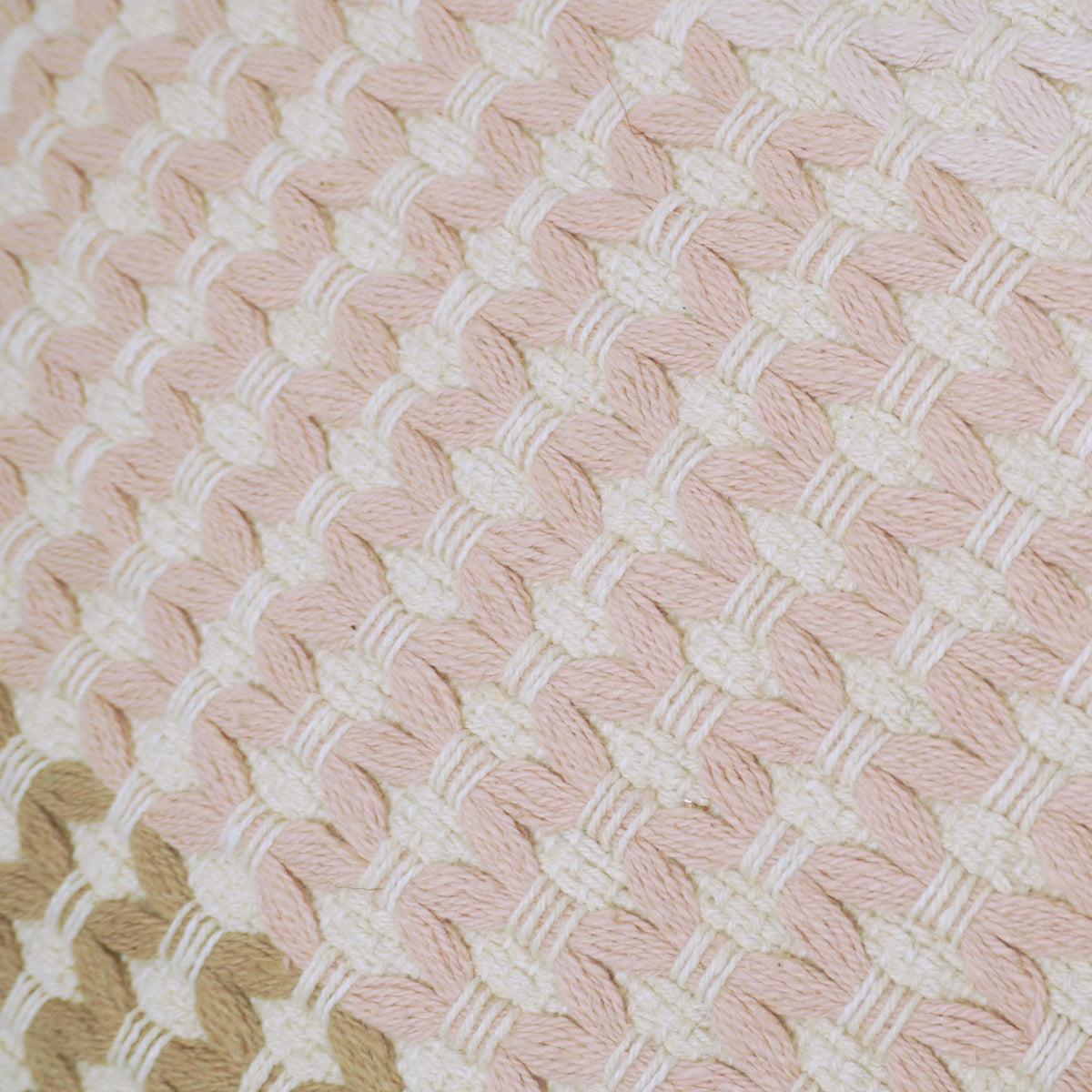 Handwoven Textured Geometric Cushion Cover – Ivory, Beige & Blush Pink – 45 x 45 cm