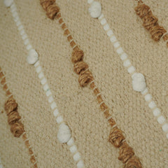 Handwoven Cotton Cushion Cover 45x45 cm | Textured Woven Throw Pillow Cover | Natural Beige with White & Brown Tufted Stripes | Boho Farmhouse Decorative Cushion Cover | Hidden Zipper
