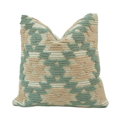 Handwoven Textured Cotton Cushion Cover – Sage Green & Beige Geometric Pattern | 45x45 cm