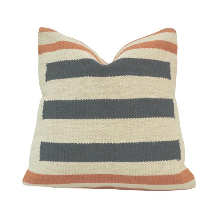 Handwoven Striped Cotton Cushion Cover | Black, Ivory & Rust Accent Pillow | 45x45 cm Handmade Boho Cushion - Bulk manufacturer & supplier from Panipat, India