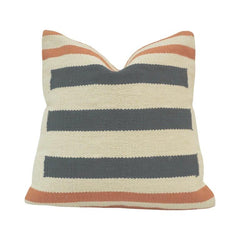 Handwoven Striped Cotton Cushion Cover | Black, Ivory & Rust Accent Pillow | 45x45 cm Handmade Boho Cushion