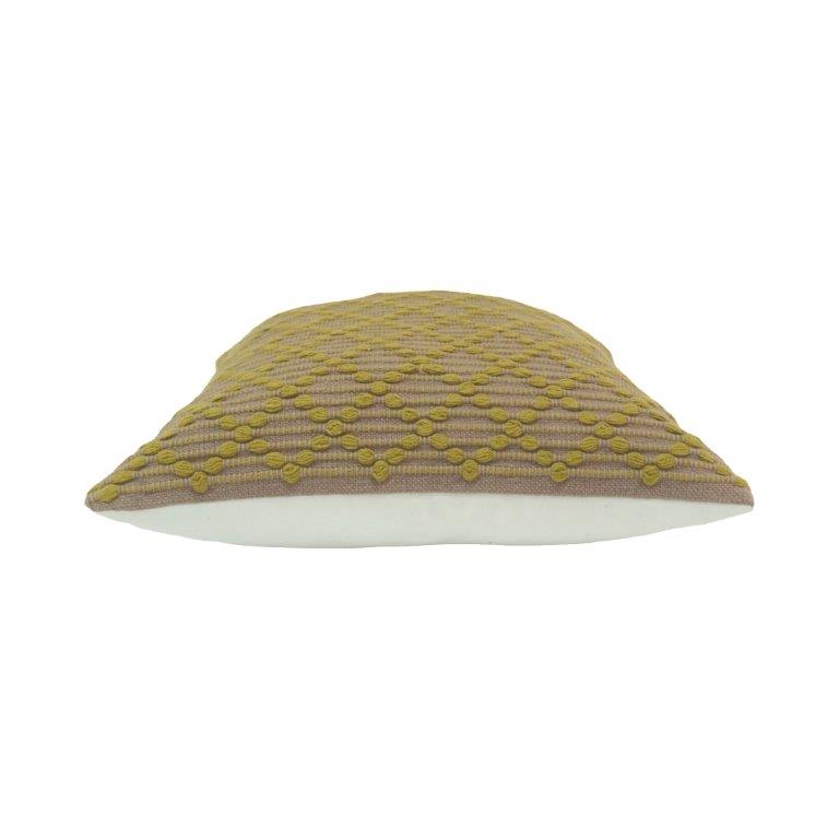 Handmade Cotton Textured Cushion Cover 45x45 cm – Geometric Embroidered Throw Pillow Cover in Mustard & Taupe - Bulk manufacturer & supplier from Panipat, India