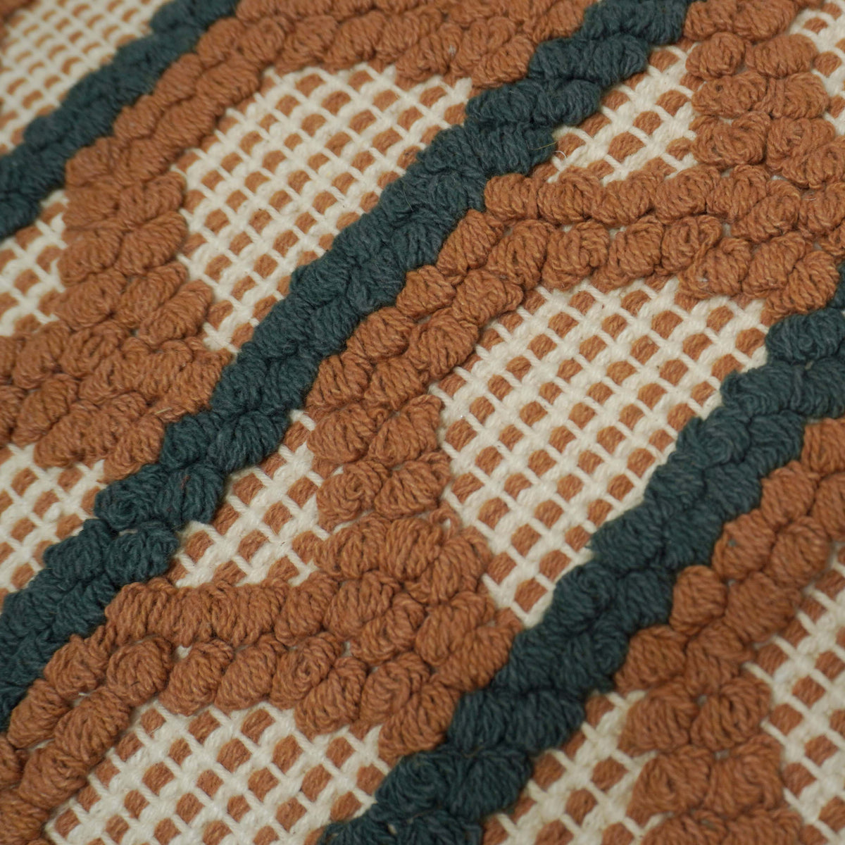 Handwoven Geometric Cushion Cover – Rust & Charcoal Textured Pattern, 45 x 45 cm