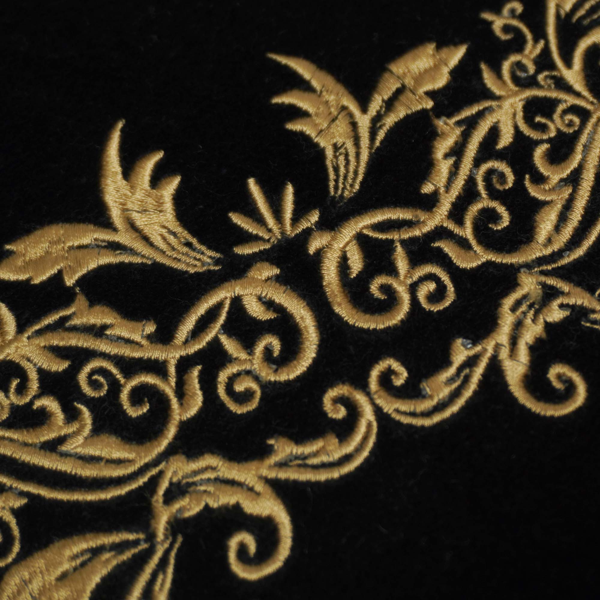 Luxury Black Velvet Machine Embroidered Cushion Cover 45x45 cm | Elegant Golden Floral Design | Decorative Throw Pillow Cover with Hidden Zip