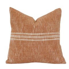 Rust Terracotta Cotton Cushion Cover with Woven Texture & White Stripes | 18x18 Inch Decorative Pillow Cover