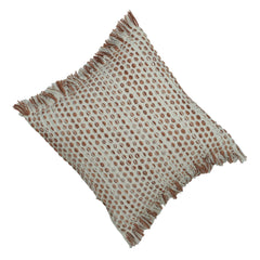 Handwoven Cotton Cushion Cover with Textured Dot Weave & Fringe | Boho Decorative Throw Pillow Cover | 40 x 50 cm | Hidden Zipper