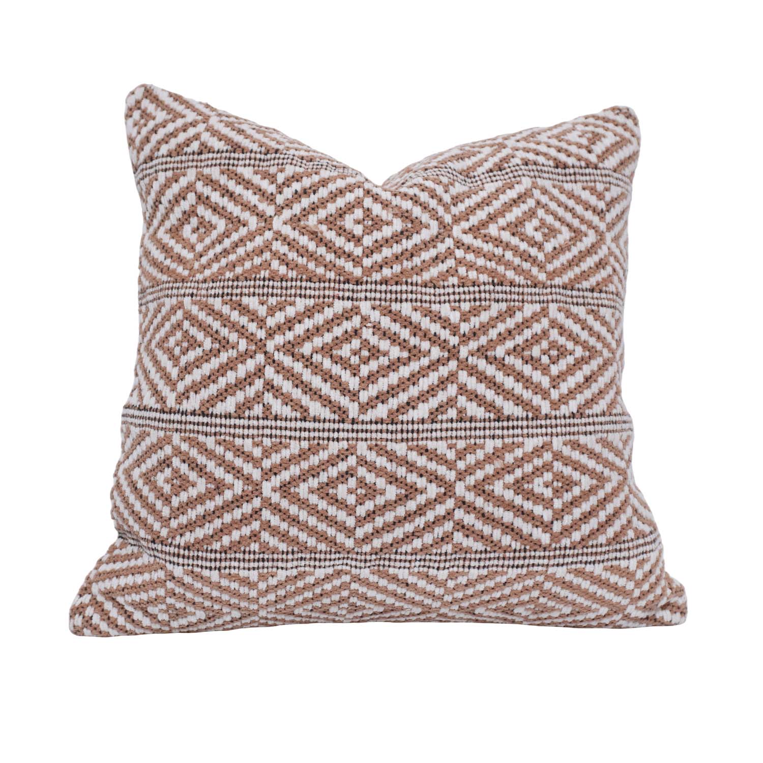 Handwoven Geometric Cotton Cushion Cover 45x45 cm | Boho Tribal Pattern Decorative Throw Pillow Cover | Brown & Ivory