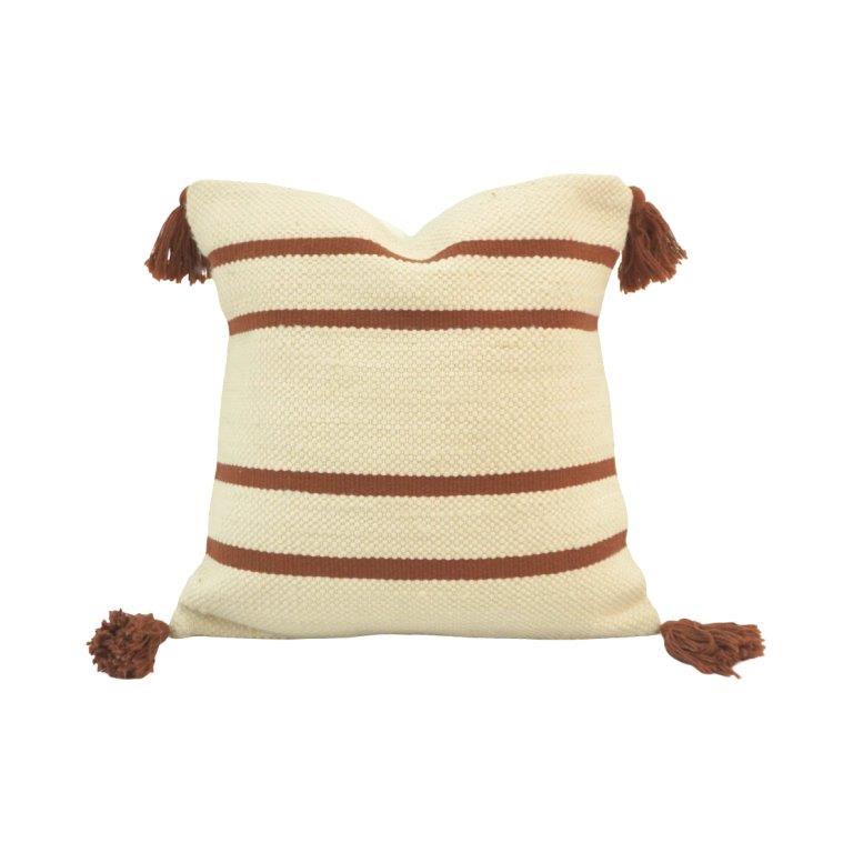 Handwoven Cotton Striped Cushion Cover with Tassels – 45x45 cm | Boho Decorative Pillow Cover - Bulk manufacturer & supplier from Panipat, India