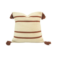 Handwoven Cotton Striped Cushion Cover with Tassels – 45x45 cm | Boho Decorative Pillow Cover