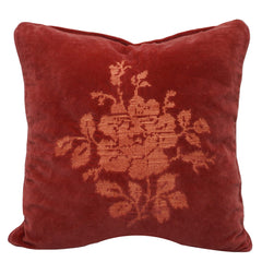 Rust Cotton Velvet Embroidered Cushion Cover 45x45 cm | Floral Embroidery Decorative Throw Pillow Cover | Hidden Zipper | Sofa & Bed Accent Cushion