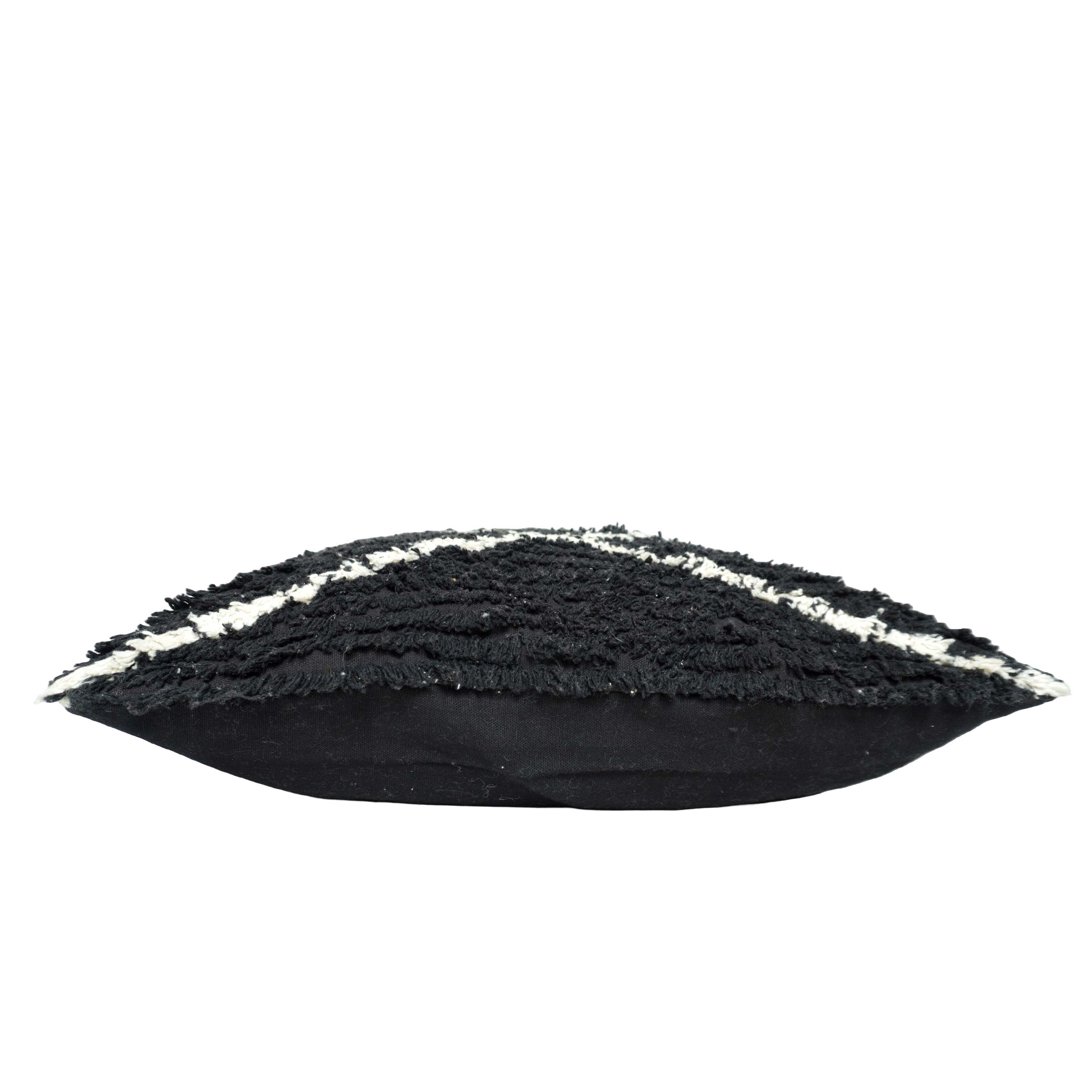 Hand Tufted Black & Ivory Cotton Cushion Cover 45x45 cm | Modern Geometric Textured Throw Pillow Cover | Concealed Zip | 18x18 Inch