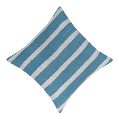 Handwoven Cotton Striped Cushion Cover 45x45 cm | Blue & White Woven Throw Pillow Cover | Modern Coastal Decorative Cushion Cover with Hidden Zipper
