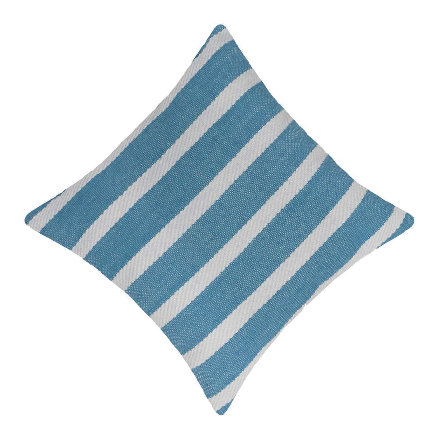 Handwoven Cotton Striped Cushion Cover 45x45 cm | Blue & White Woven Throw Pillow Cover | Modern Coastal Decorative Cushion Cover with Hidden Zipper