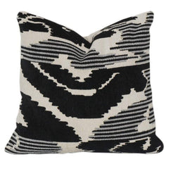 Schwarz-weißes Ikat-Muster Baumwollkissenbezug | Moderner abstrakter gewebter Kissenbezug | 45x45 cm