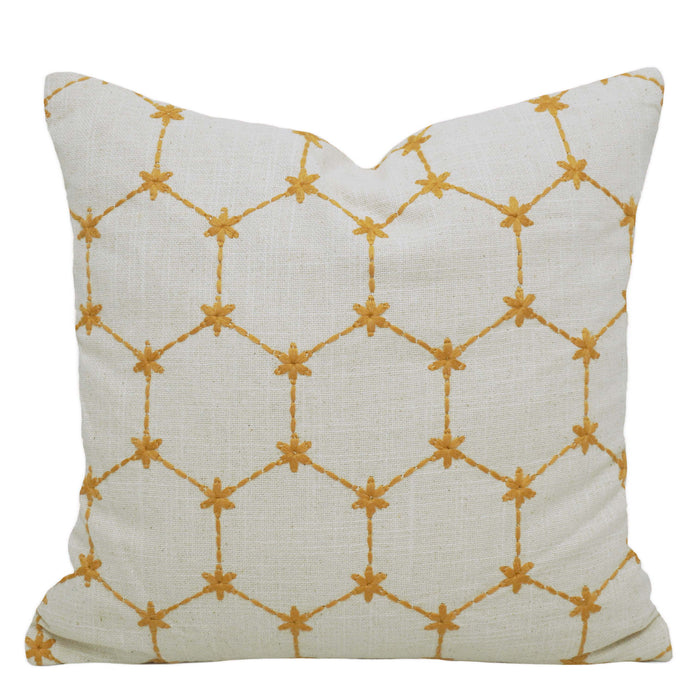 Golden Geometric Embroidered Cushion Cover – 45 x 45 cm