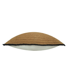 Camel brown textured handwoven cotton cushion cover with black border 45x45 cm