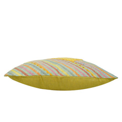Handwoven Striped Cotton Cushion Cover with Mustard Macramé Panel | Decorative Throw Pillow Cover | 45x45 cm (18x18 Inch)