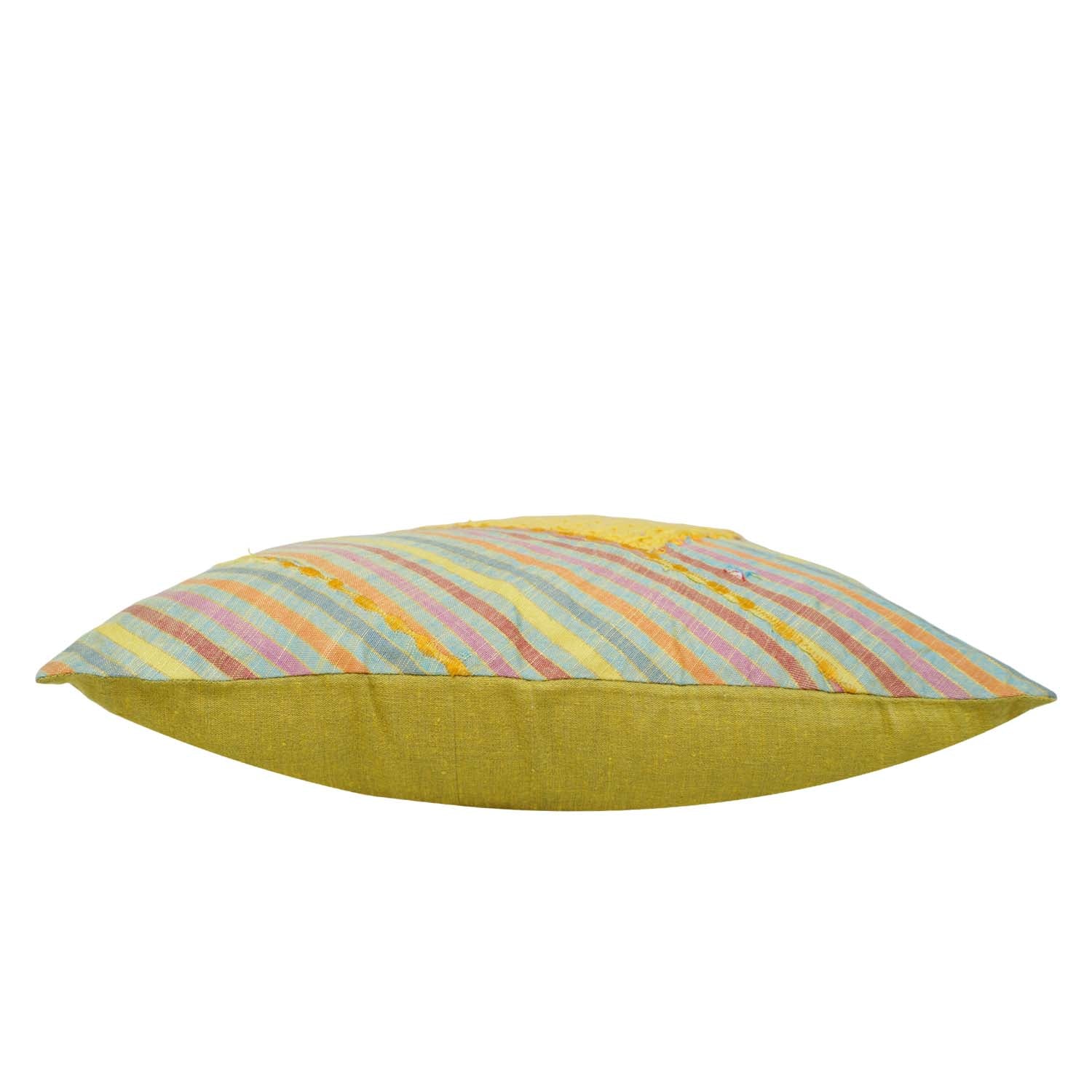 Handwoven Striped Cotton Cushion Cover with Mustard Macramé Panel | Decorative Throw Pillow Cover | 45x45 cm (18x18 Inch)