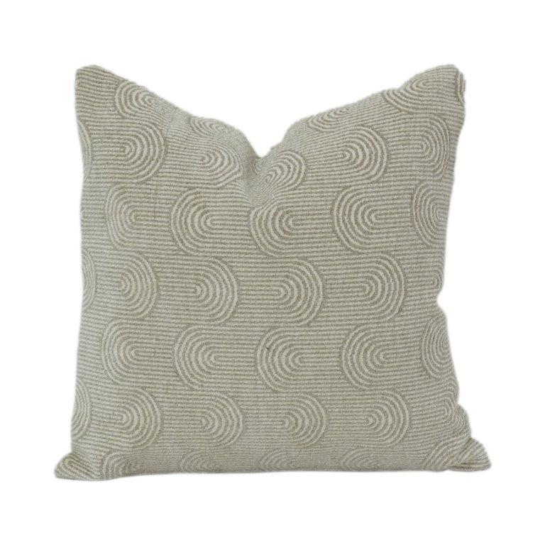 Sage Green Geometric Embroidered Cotton Cushion Cover | Textured Arc Pattern | 18x18 Inch Decorative Pillow Case - Bulk manufacturer & supplier from Panipat, India