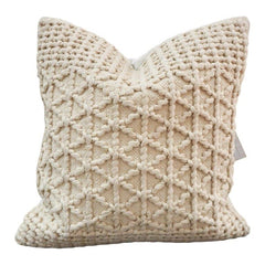Handmade Cotton Macrame Cushion Cover 45x45 cm | Textured Boho Throw Pillow Cover | Ivory Decorative Cushion
