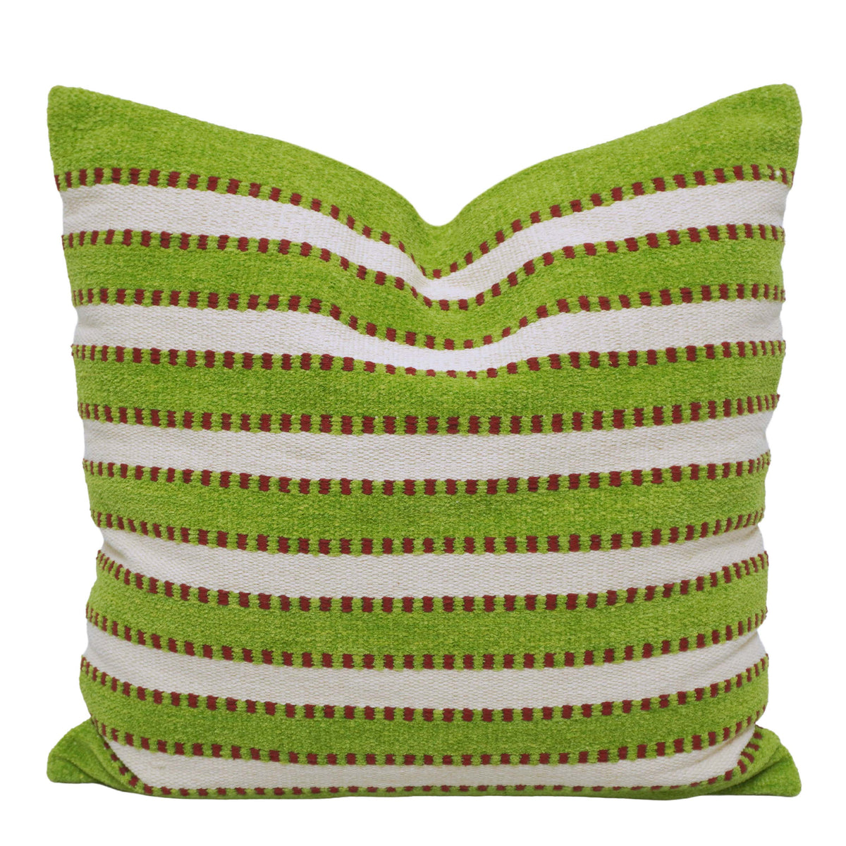 Handwoven Green & Ivory Striped Cushion Cover – 45x45 cm