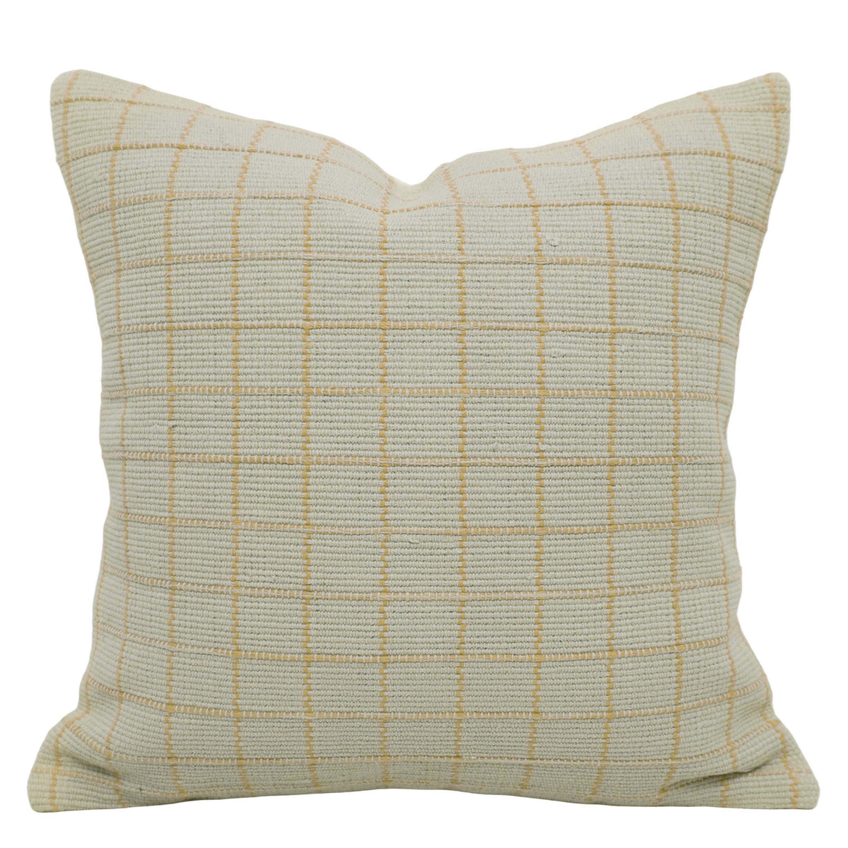 Handwoven Ivory & Yellow Grid Pattern Cushion Cover – 45 x 45 cm