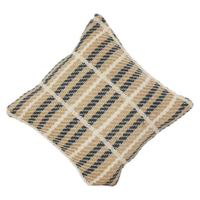 Handwoven Jute Cushion Cover – Natural Beige & Black Striped Textured Pillow Cover | Rustic Boho Home Décor | 18x18 Inch