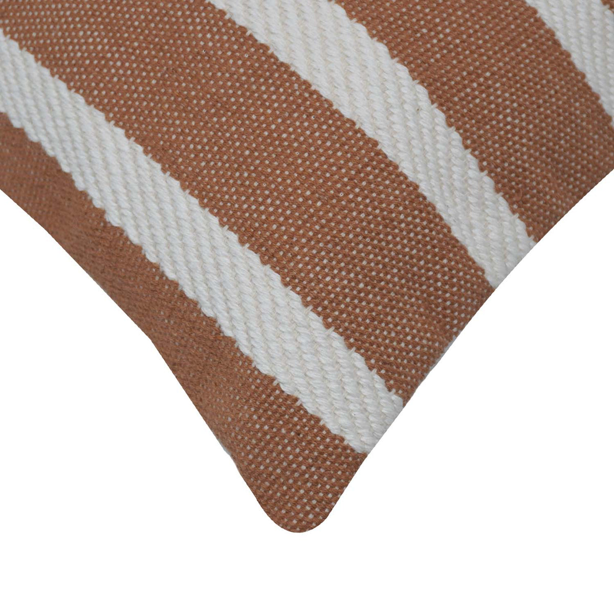 Handmade Cotton Striped Cushion Cover 45x45 cm | Woven Decorative Throw Pillow Cover | Beige & White | Hidden Zip | Modern Boho Home Décor - Bulk manufacturer & supplier from Panipat, India