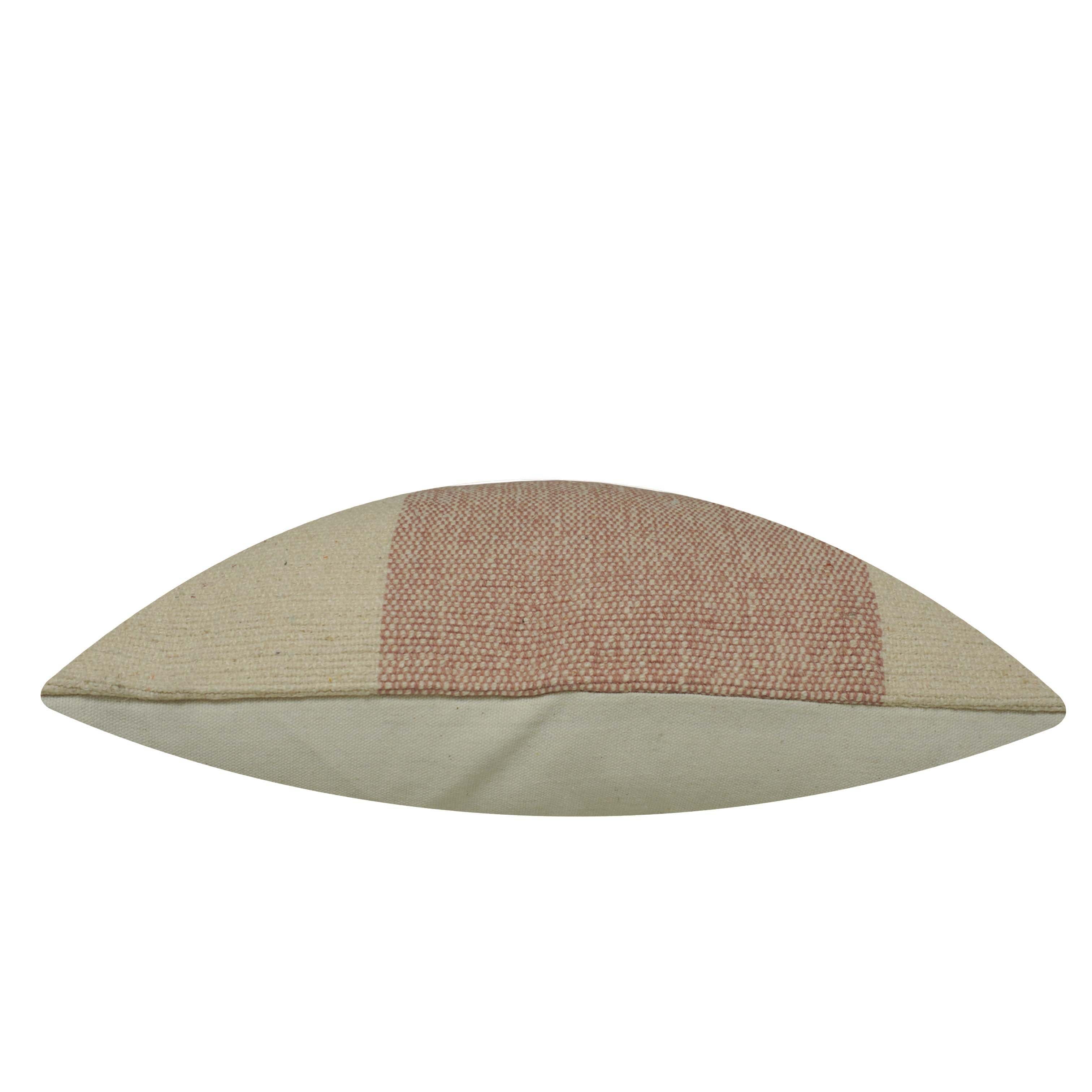 Handwoven Cotton Cushion Cover 45x45 cm | Modern Checkered Woven Throw Pillow Cover | Soft Decorative Cushion Cover with Hidden Zip | Beige & Dusty Rose