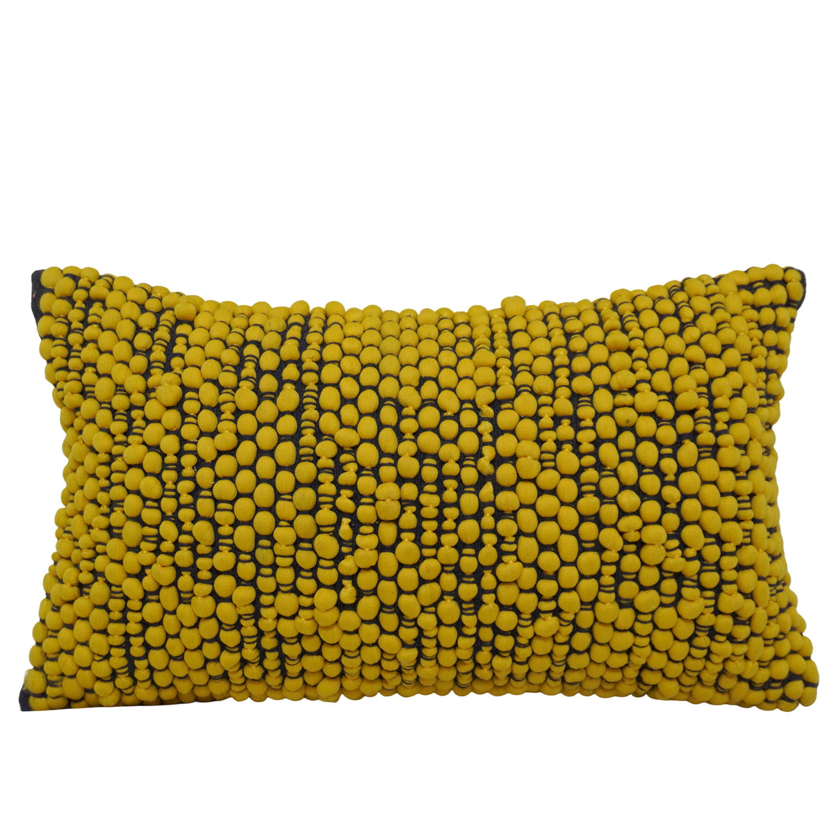 Handwoven Polyester Textured Cushion Cover 40 x 60 cm | Mustard Yellow Decorative Lumbar Pillow Cover | Artisan Woven Accent Cushion with Hidden Zipper