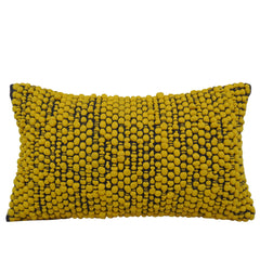 Handwoven Polyester Textured Cushion Cover 40 x 60 cm | Mustard Yellow Decorative Lumbar Pillow Cover | Artisan Woven Accent Cushion with Hidden Zipper
