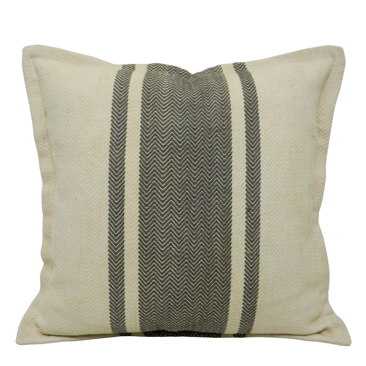 Handwoven Cotton Cushion Cover 45x45 cm – Ivory & Charcoal Geometric Stripe Design