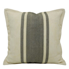 Handwoven Cotton Cushion Cover 45x45 cm – Ivory & Charcoal Geometric Stripe Design