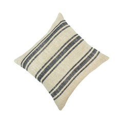 Handmade Beige & Charcoal Striped Cushion Cover 45x45 cm | Woven Cotton-Linen Accent Pillow Cover