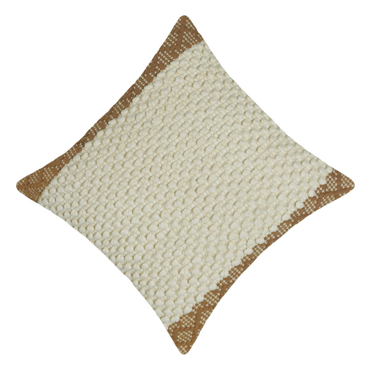 Cream textured handwoven cotton cushion cover with natural beige border 45x45 cm