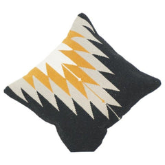 Handwoven Geometric Cotton Cushion Cover 45x45 cm – Black, Mustard & Ivory Tribal Pattern | Modern Boho Decor
