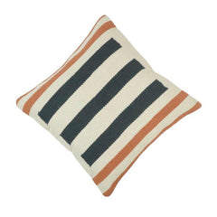 Handwoven Striped Cotton Cushion Cover | Black, Ivory & Rust Accent Pillow | 45x45 cm Handmade Boho Cushion