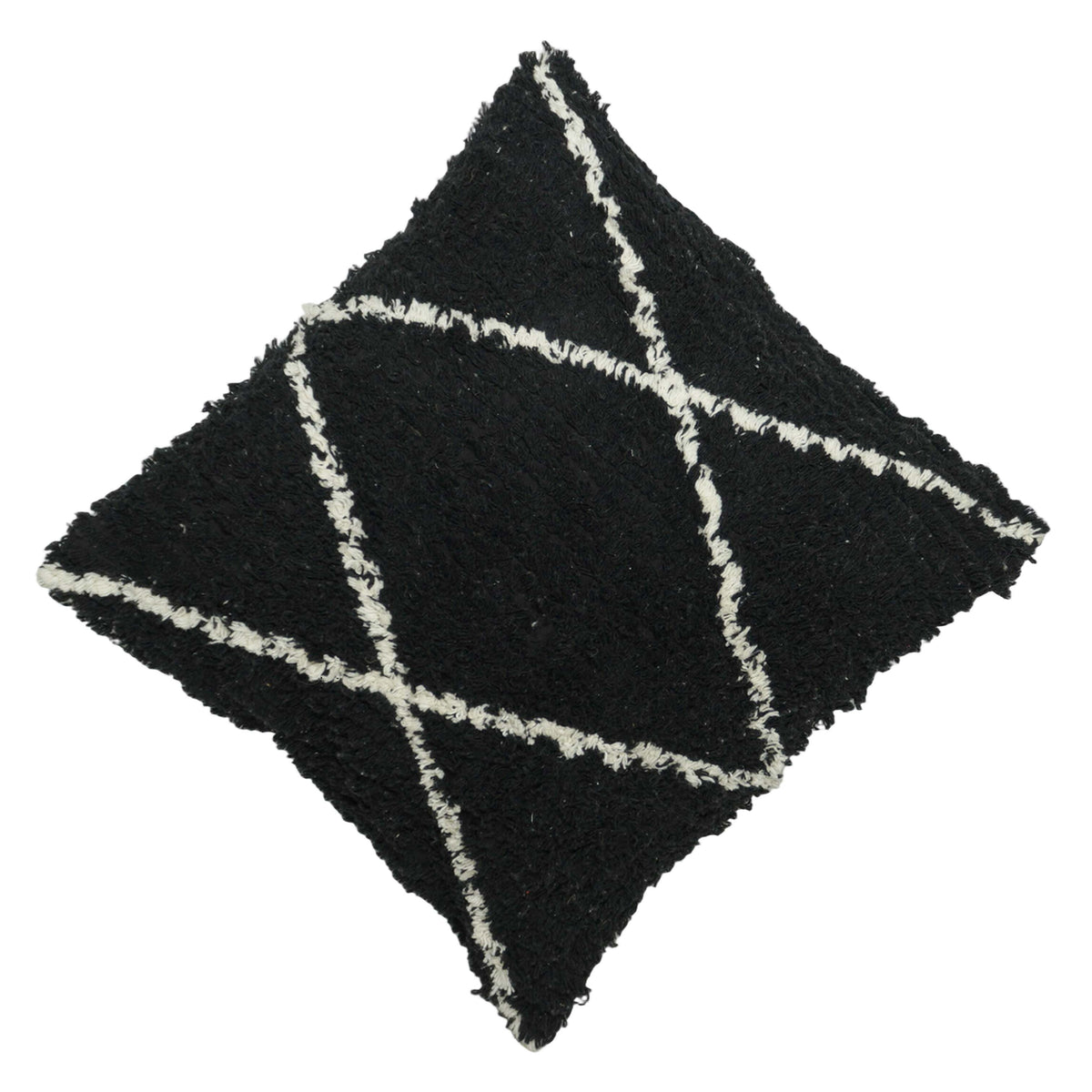 Hand Tufted Black & Ivory Cotton Cushion Cover 45x45 cm | Modern Geometric Textured Throw Pillow Cover | Concealed Zip | 18x18 Inch