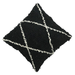 Hand Tufted Black & Ivory Cotton Cushion Cover 45x45 cm | Modern Geometric Textured Throw Pillow Cover | Concealed Zip | 18x18 Inch