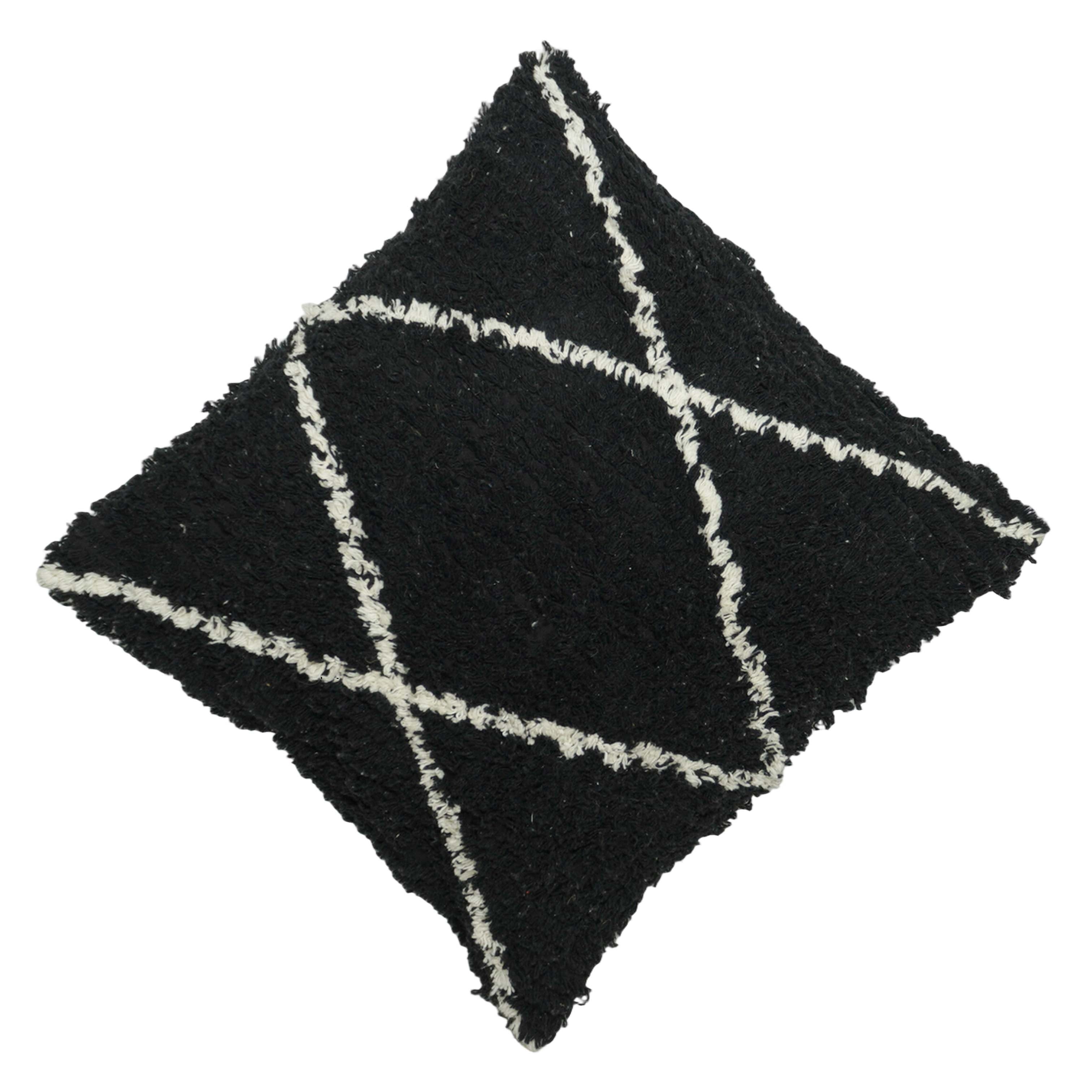 Hand Tufted Black & Ivory Cotton Cushion Cover 45x45 cm | Modern Geometric Textured Throw Pillow Cover | Concealed Zip | 18x18 Inch