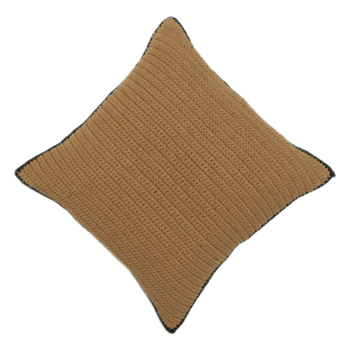 Camel brown textured handwoven cotton cushion cover with black border 45x45 cm