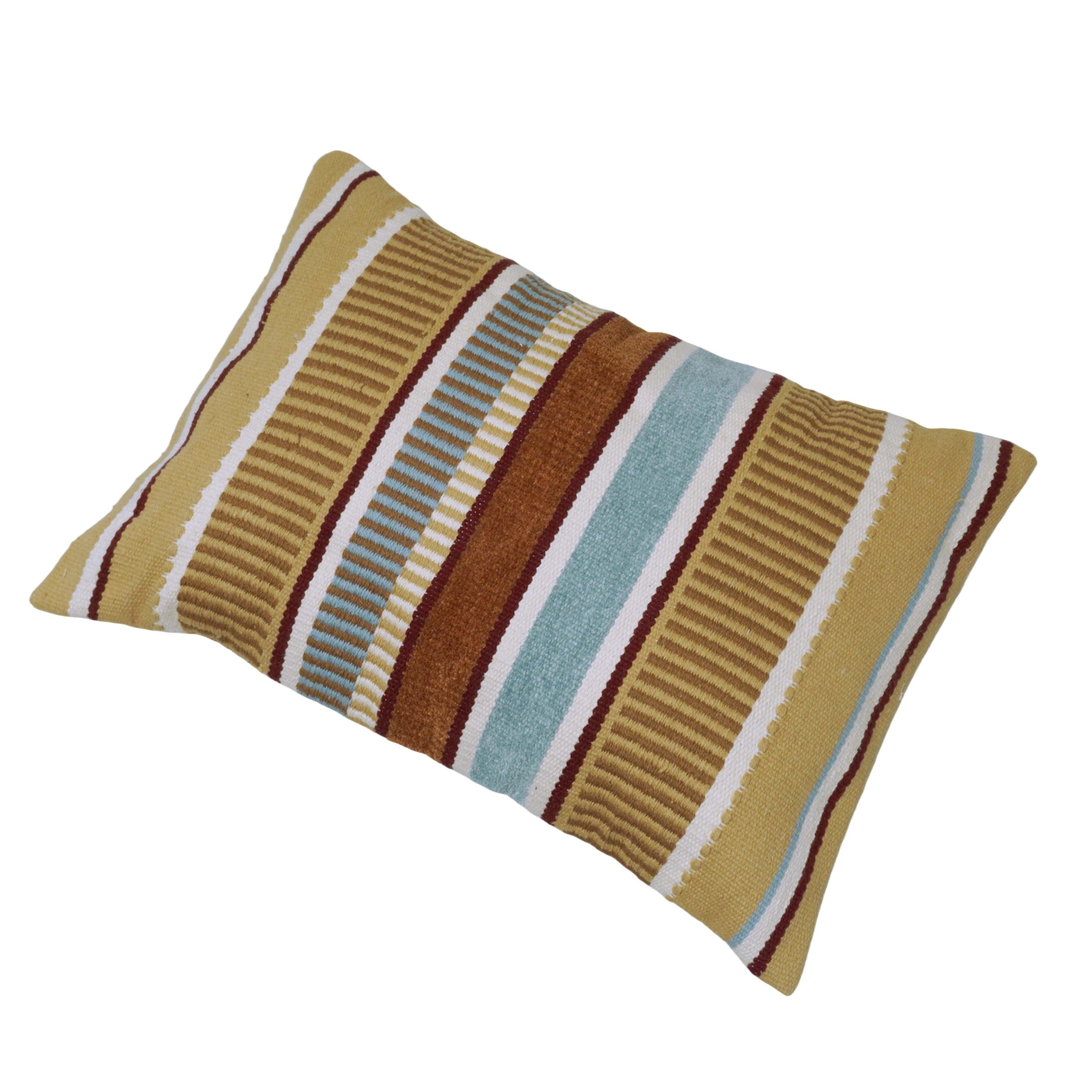 Handwoven Cotton Cushion Cover – Multicolor Textured Striped Design, 35 x 50 cm