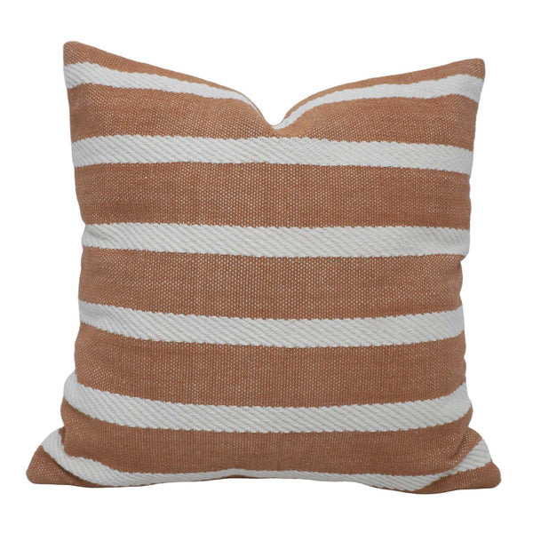Handmade Cotton Striped Cushion Cover 45x45 cm | Woven Decorative Throw Pillow Cover | Beige & White | Hidden Zip | Modern Boho Home Décor